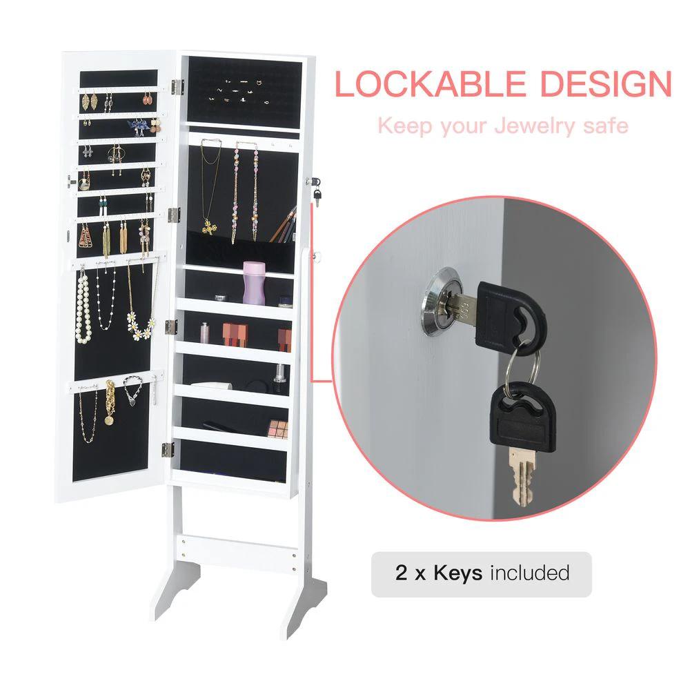 MDF Freestanding Glass Mirror Jewellery Cabinet White by HOMCOM