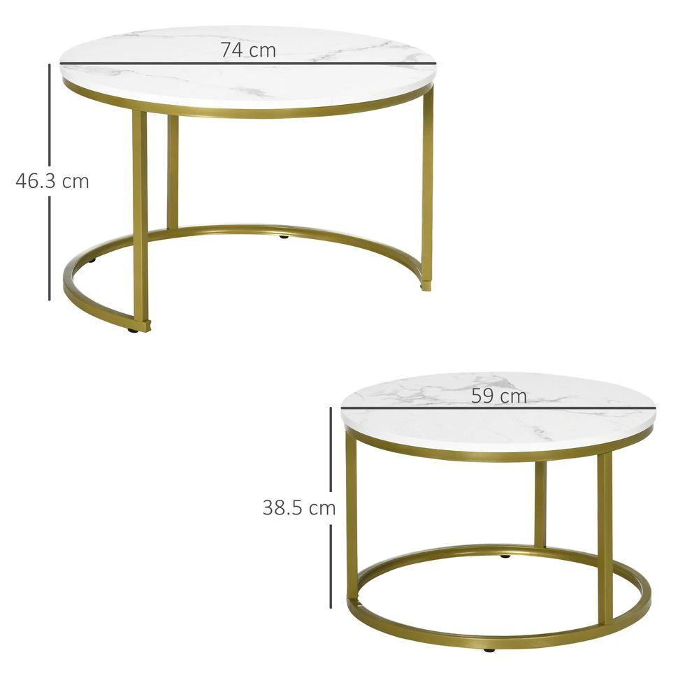Marble Coffee Table Set of 2, Round Nest of Tables for Living Room by HOMCOM