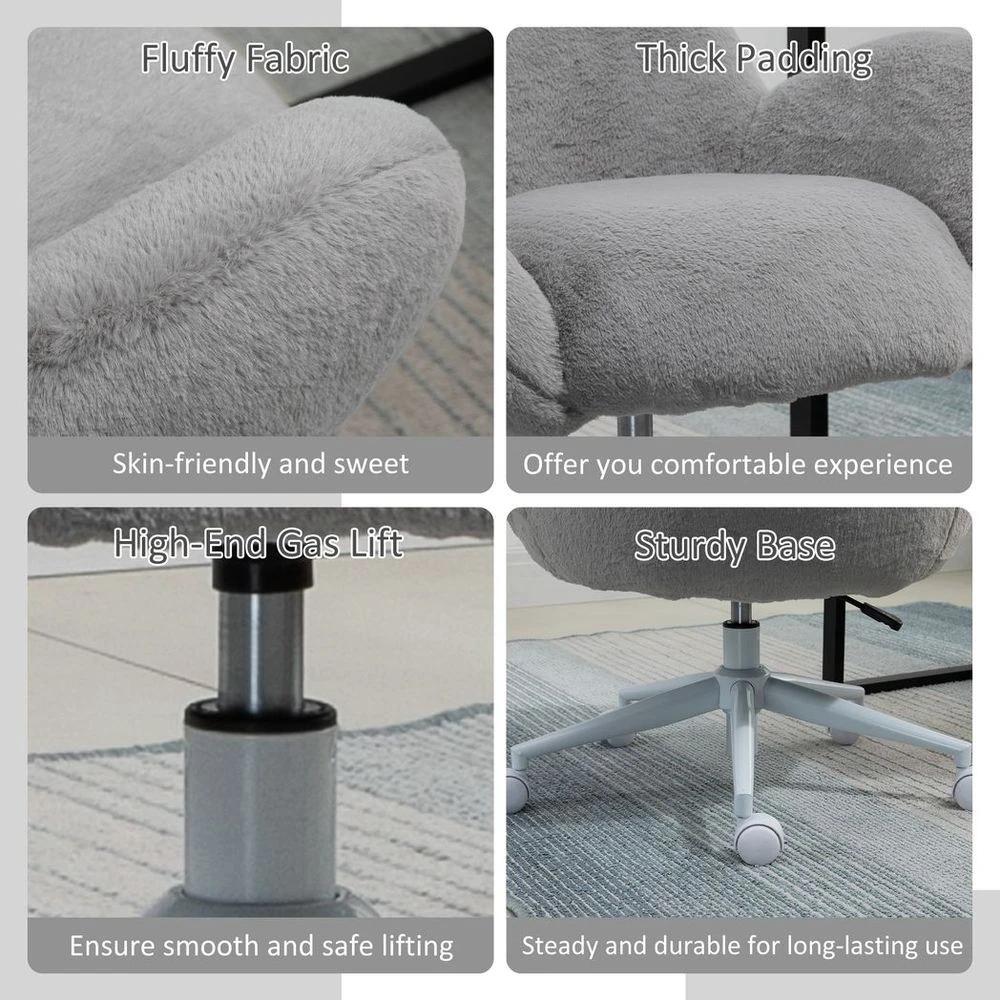 HOMCOM Fluffy Leisure Chair Office Chair w/ Backrest and Armrest for Bedroom Grey - Office Chair