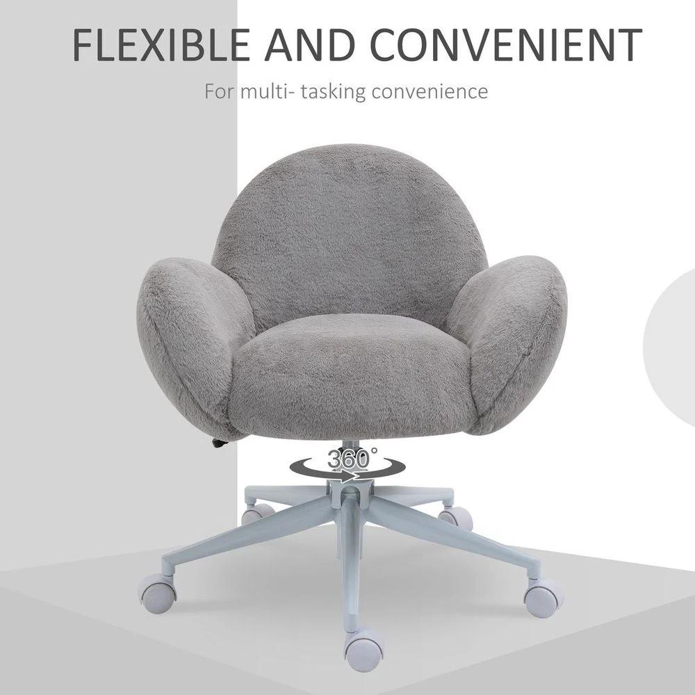 HOMCOM Fluffy Leisure Chair Office Chair w/ Backrest and Armrest for Bedroom Grey - Office Chair