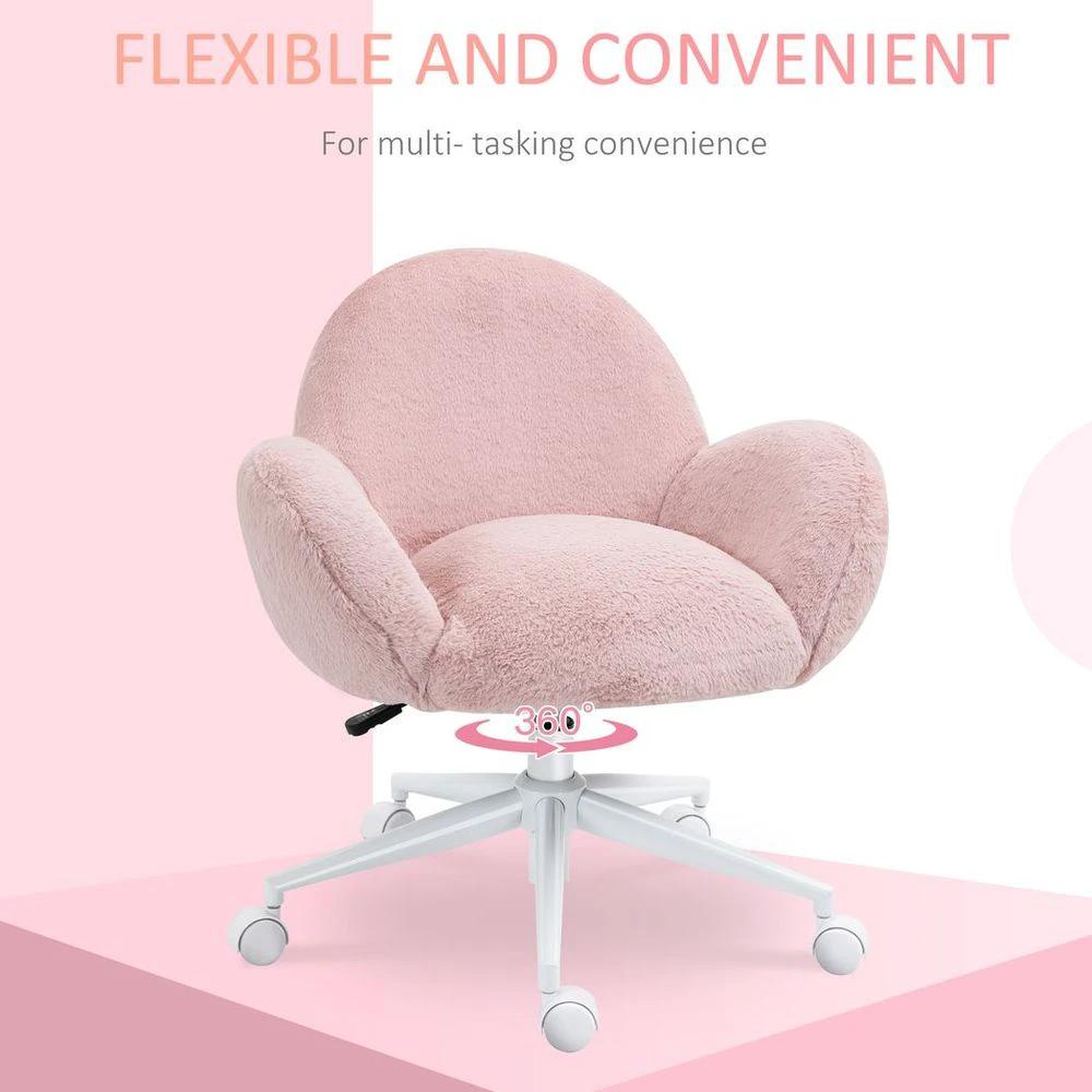 HOMCOM Fluffy Leisure Chair Office Chair w/ Backrest and Armrest for Bedroom Pink - Office Chair