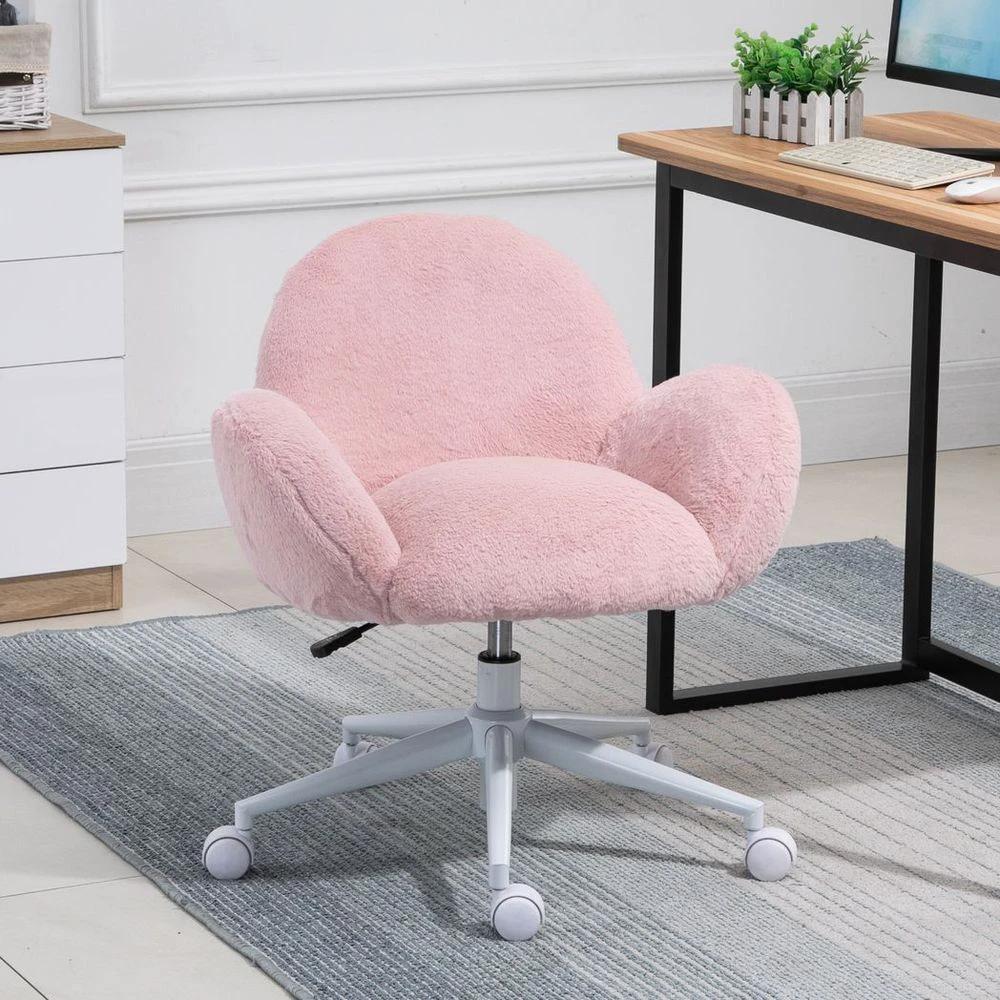 HOMCOM Fluffy Leisure Chair Office Chair w/ Backrest and Armrest for Bedroom Pink - Office Chair