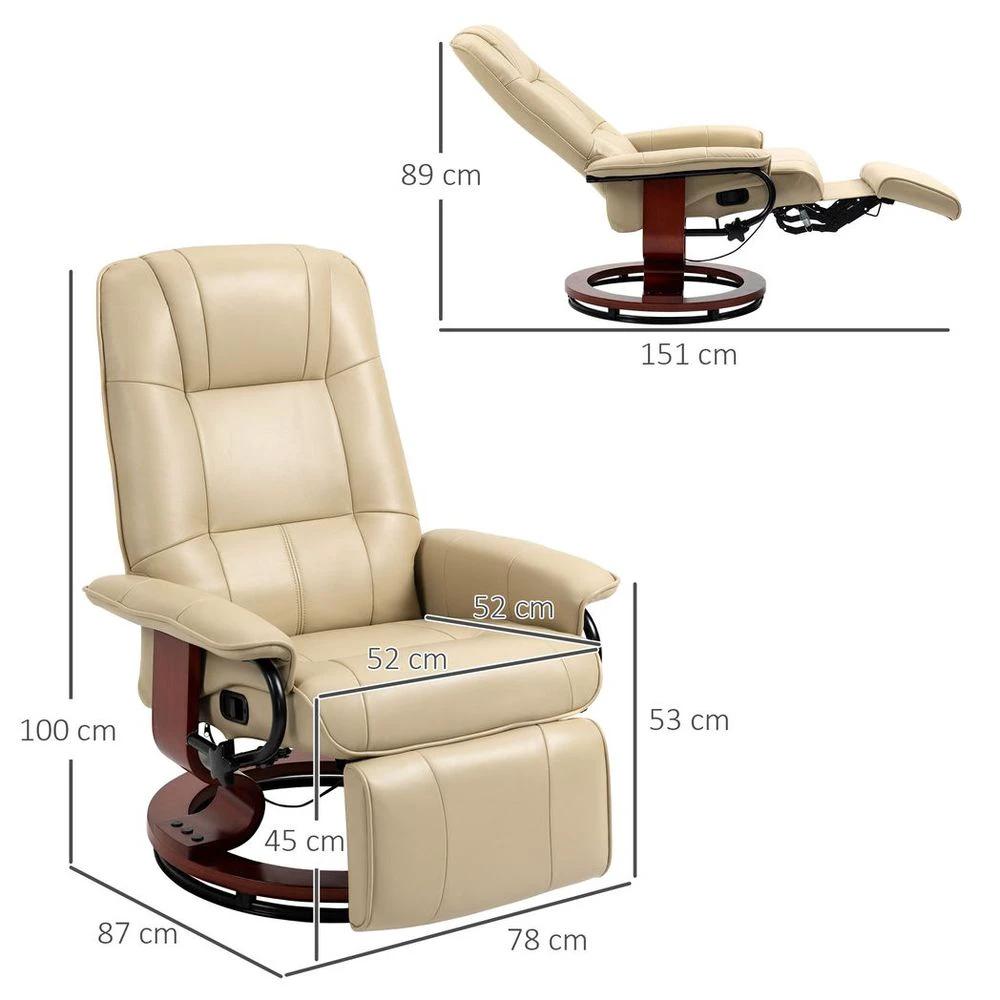 HOMCOM HOMCOM Ergonomic Office Recliner Sofa Chair PU Leather Armchair Lounger Cream - Office Chair