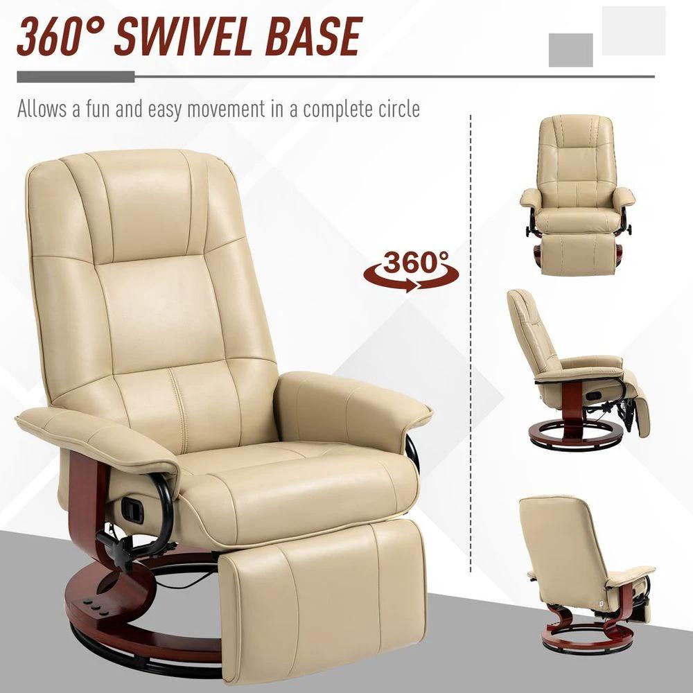 HOMCOM HOMCOM Ergonomic Office Recliner Sofa Chair PU Leather Armchair Lounger Cream - Office Chair