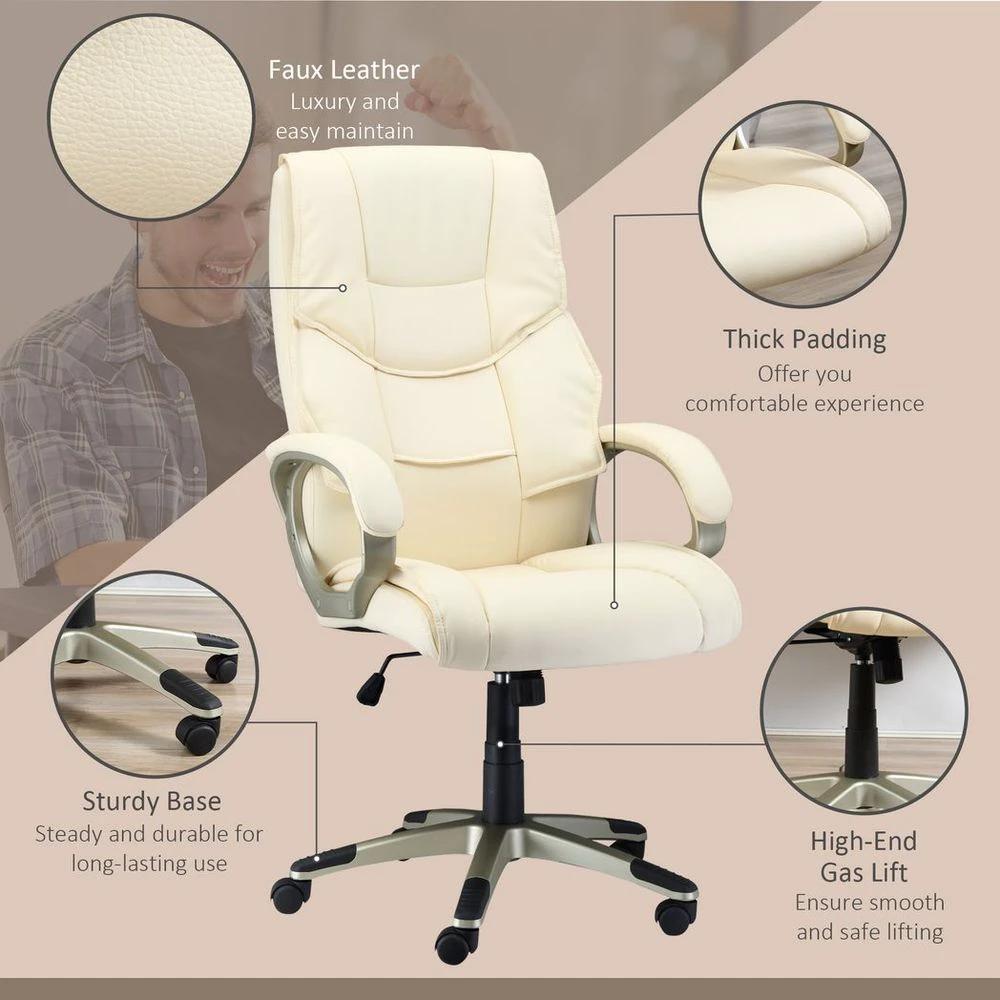 HOMCOM Executive Office Chair Faux Leather Computer Desk Chair w/ Wheel White by HOMCOM