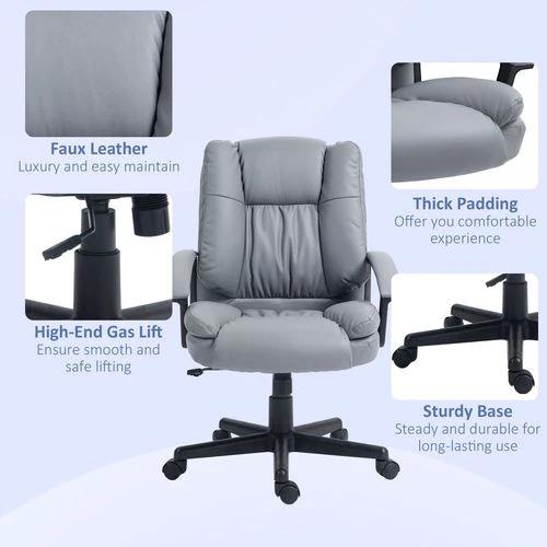 HOMCOM Faux Leather Home Office Chair Mid Back Desk Chair with Arms Light Grey by HOMCOM