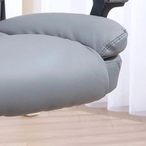 HOMCOM Faux Leather Home Office Chair Mid Back Desk Chair with Arms Light Grey by HOMCOM