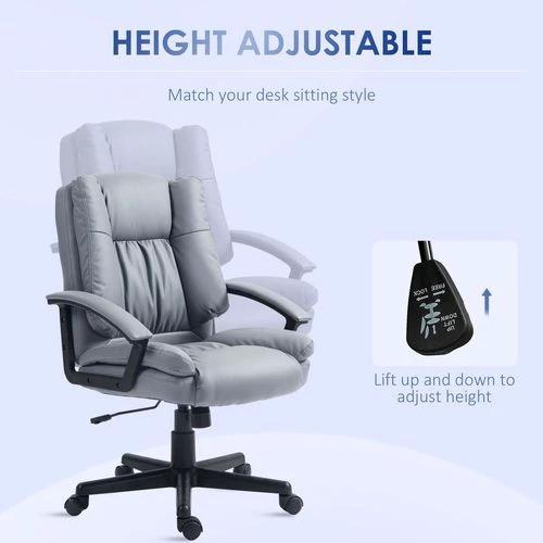 HOMCOM Faux Leather Home Office Chair Mid Back Desk Chair with Arms Light Grey by HOMCOM