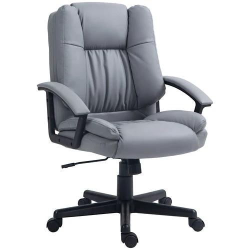 HOMCOM Faux Leather Home Office Chair Mid Back Desk Chair with Arms Light Grey by HOMCOM