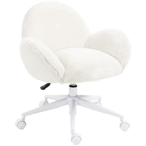 HOMCOM Fluffy Leisure Chair Office Chair with Backrest Wheels Cream White by HOMCOM