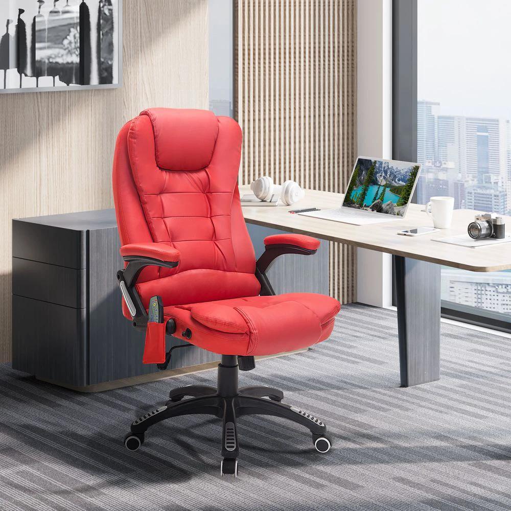 HOMCOM Heated Vibrating Massage Office Chair with Reclining Function, Red - Office Chair