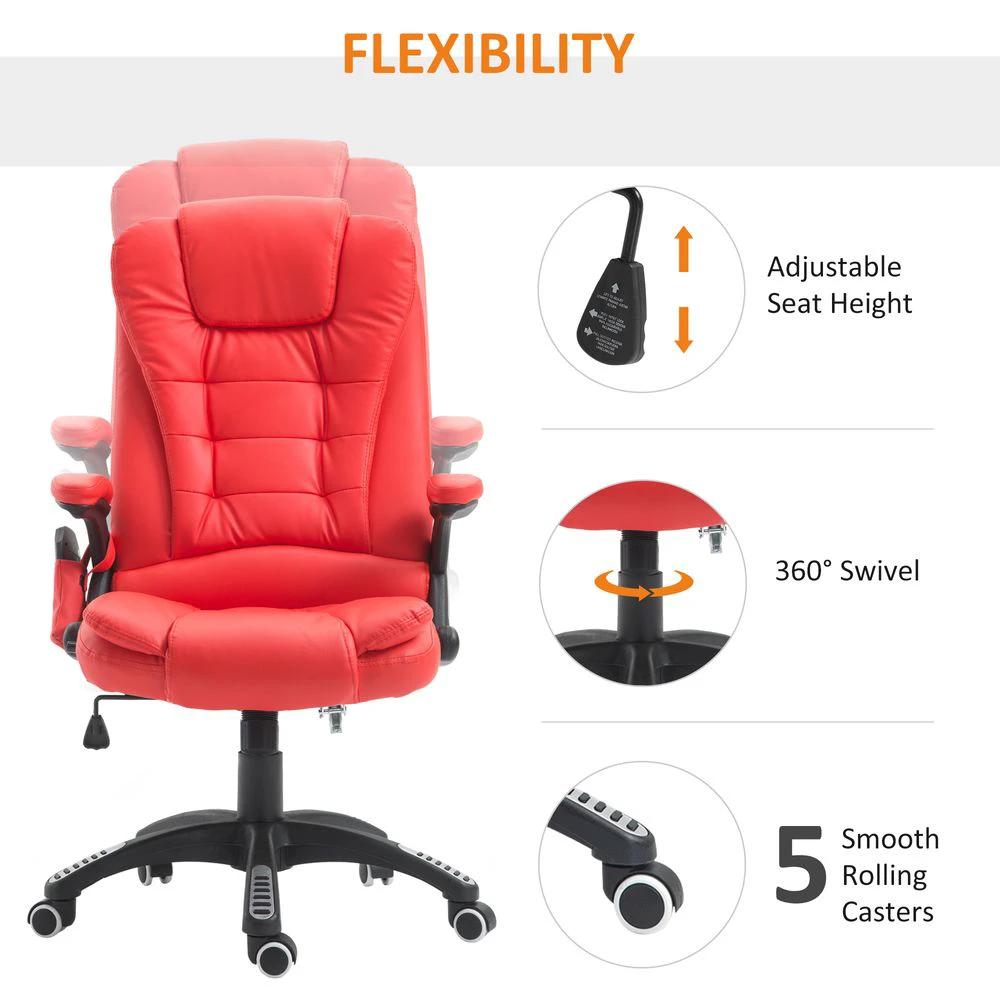 HOMCOM Heated Vibrating Massage Office Chair with Reclining Function, Red by HOMCOM