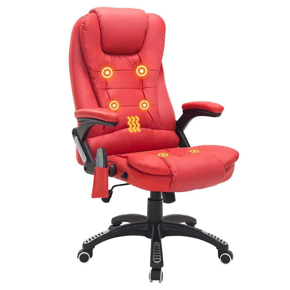 HOMCOM Heated Vibrating Massage Office Chair with Reclining Function, Red - Office Chair