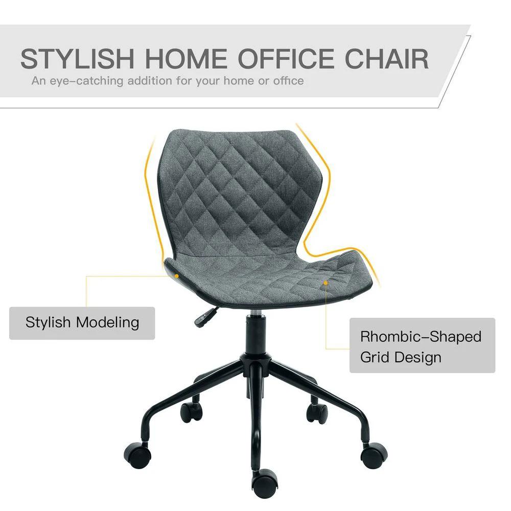 HOMCOM Home Office Swivel Desk Chair Nylon Wheels Adjustable Height Linen Grey - Office Chair