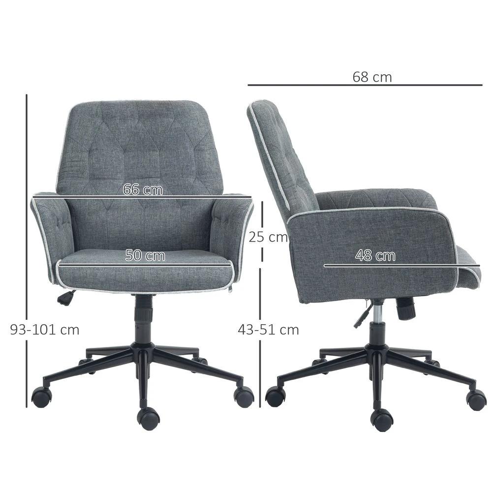 HOMCOM Office Chair Task Adjustable Height Mid Back Armrest Tilt Linen Grey by HOMCOM