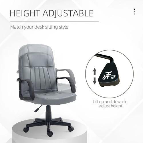 HOMCOM PU Leather Office Chair Swivel Home Mid-Back Computer Desk Chair, Grey - Office Chair