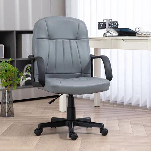 HOMCOM PU Leather Office Chair Swivel Home Mid-Back Computer Desk Chair, Grey - Office Chair
