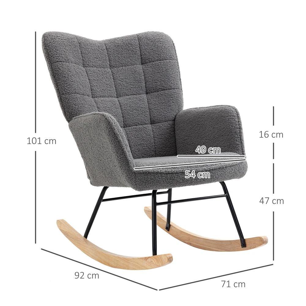HOMCOM HOMCOM Wingback Rocking Chair for Nursing w/ Steel Frame and Wooden Base Grey - Office Chair