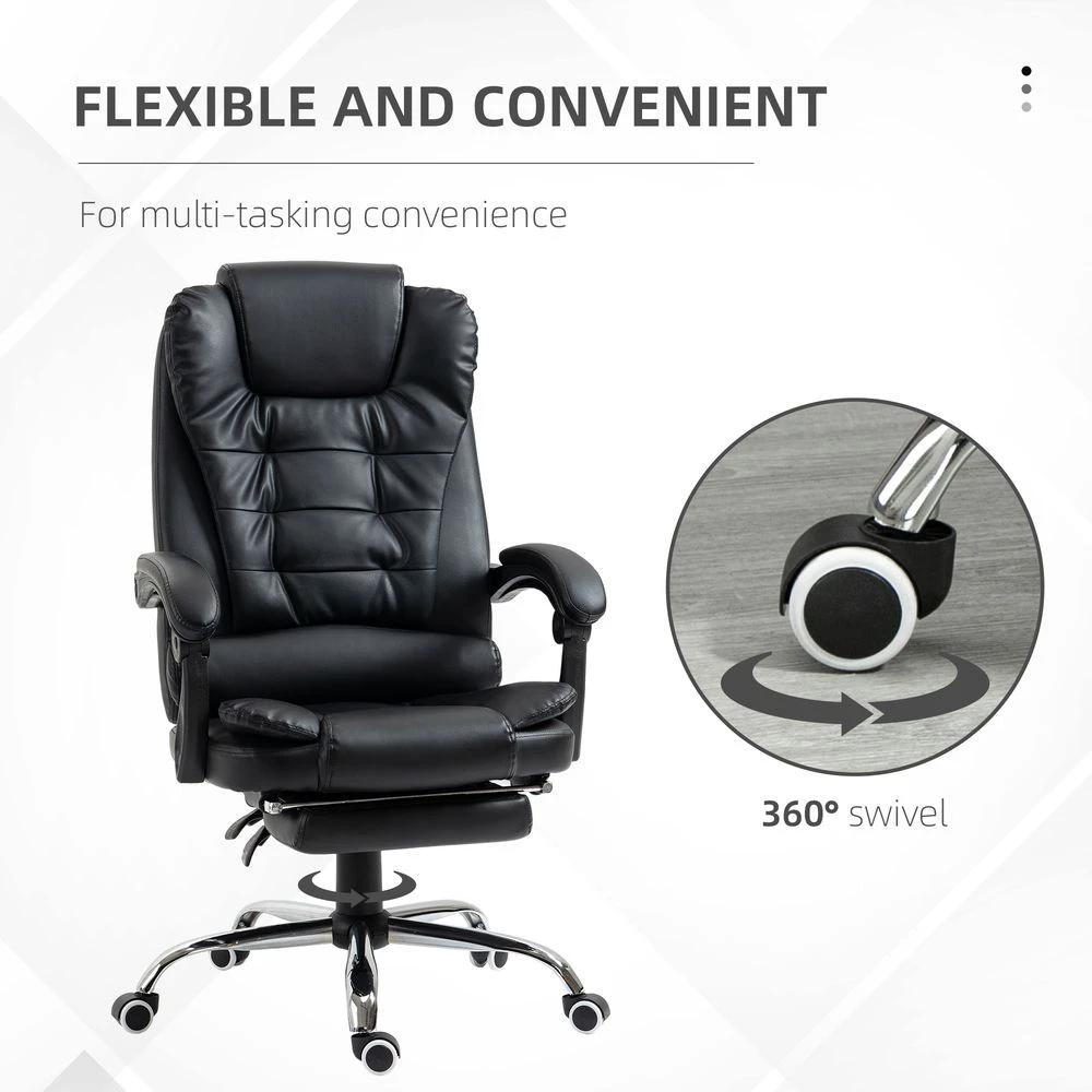 HOMCOM PU Leather Home Office Chair High Back Computer Chair with Swivel Wheels Black - Office Chair