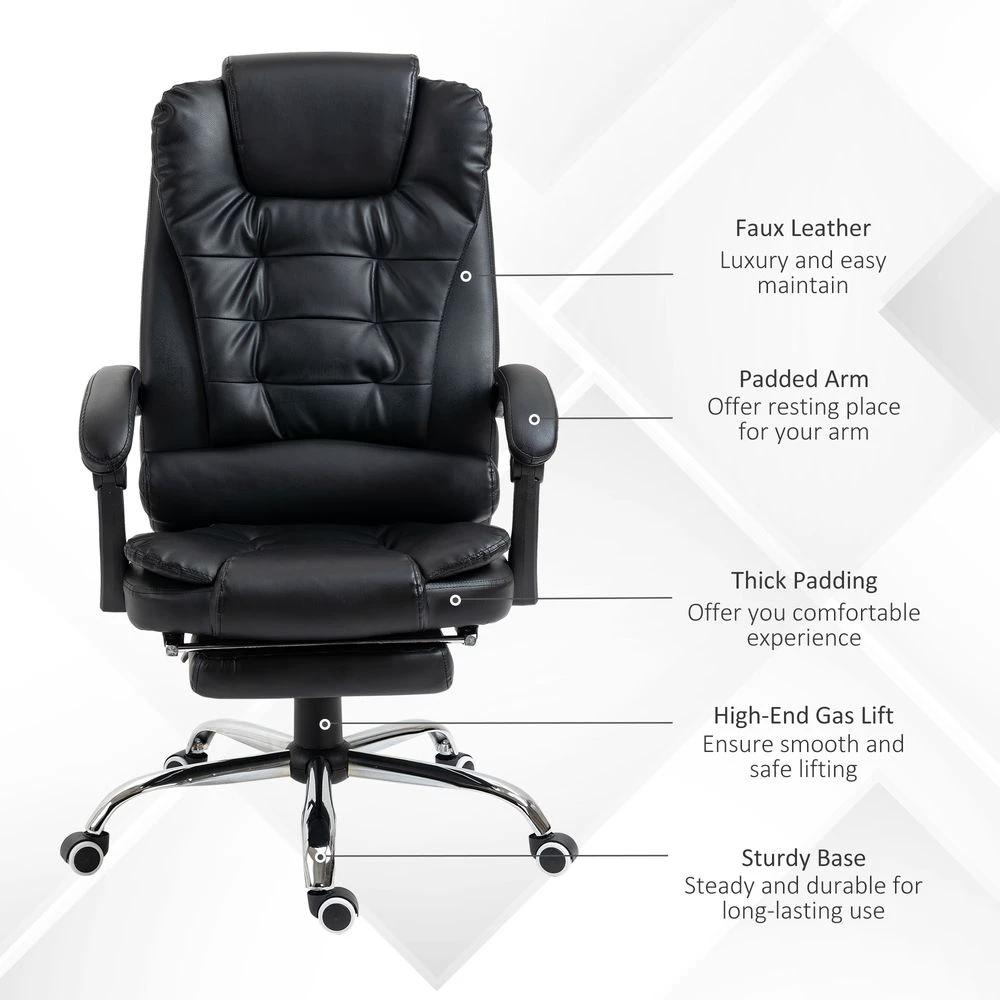 HOMCOM PU Leather Home Office Chair High Back Computer Chair with Swivel Wheels Black - Office Chair
