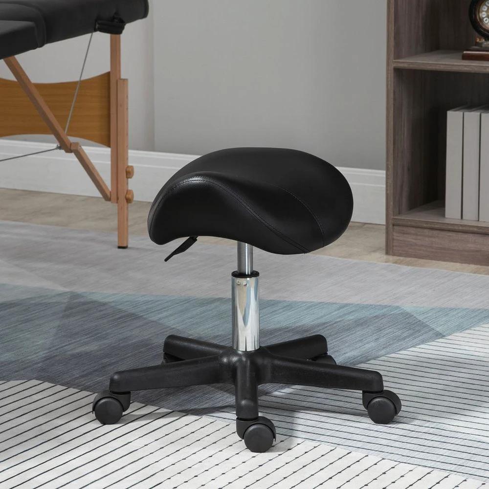 Saddle Stool PU Leather Adjustable Rolling Salon Chair Steel Frame for Massage by HOMCOM