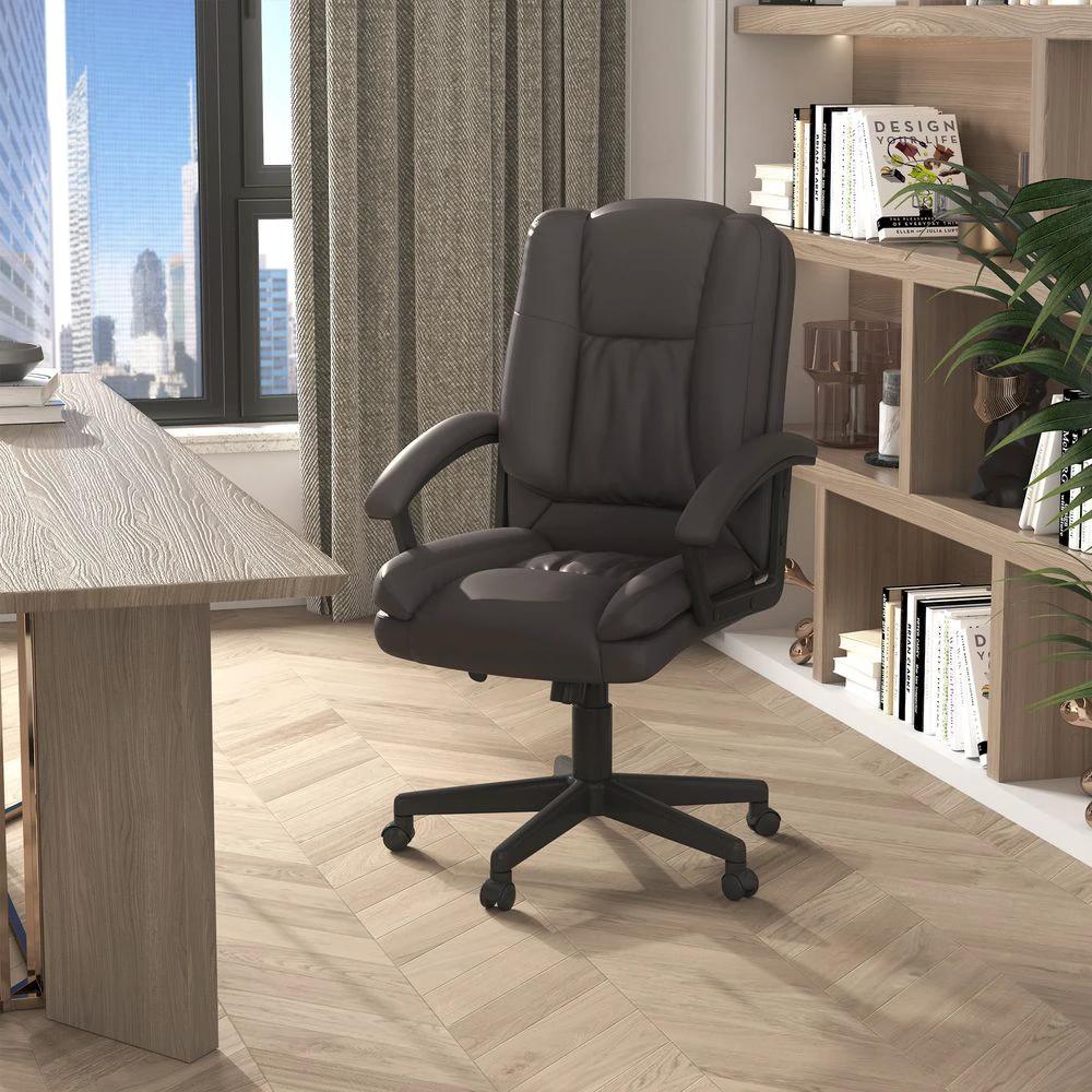 HOMCOM Swivel Executive Office Chair Mid Back PU Leather Chair w/ Arm, Brown HOMCOM - Office Chair