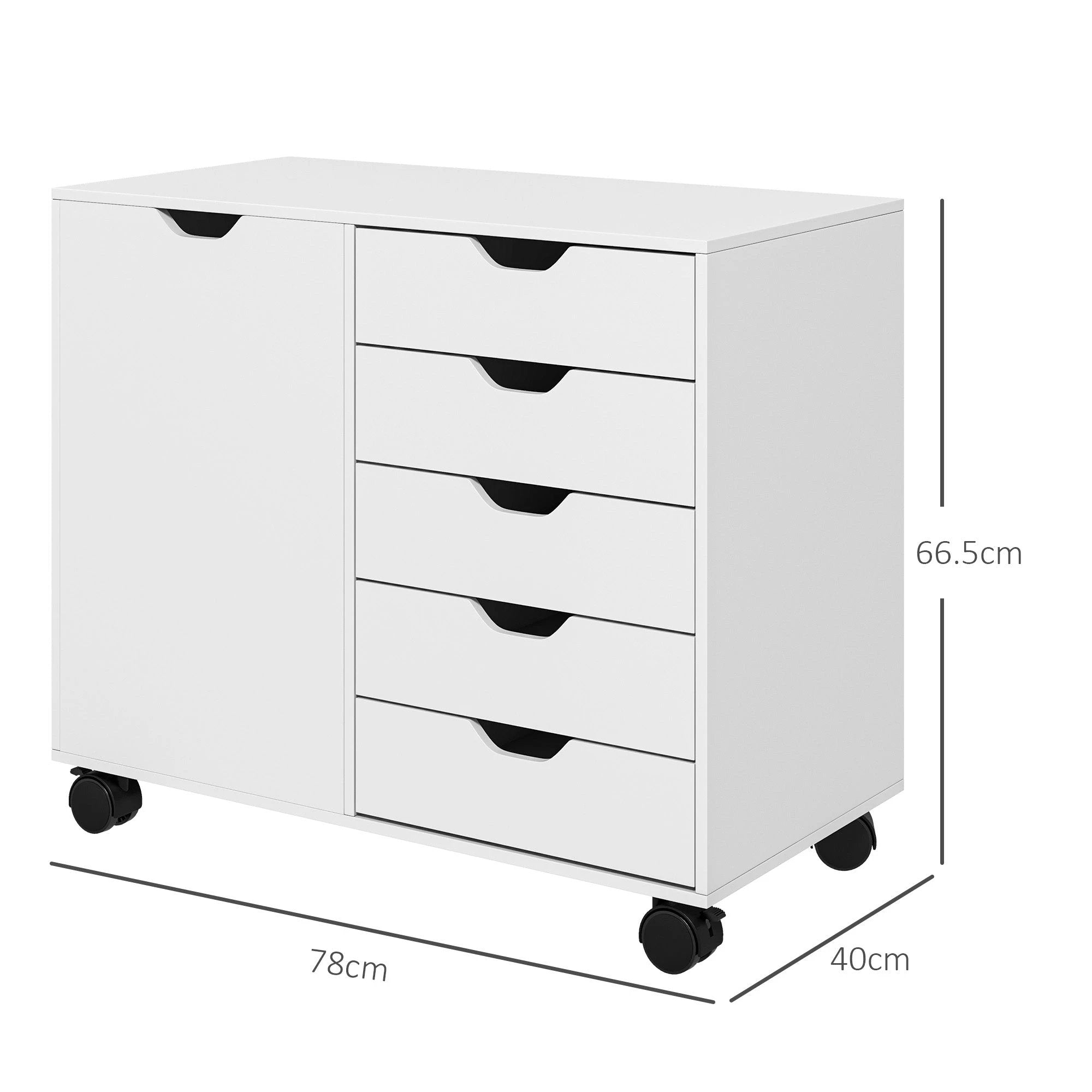 HOMCOM Modern Mobile 5-Drawer Cabinet w/ Door, Office Storage Cabinet White by HOMCOM