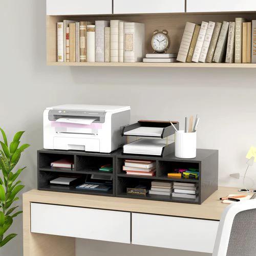 HOMCOM HOMCOM Desktop Printer Stand with 3 Open Compartments, Desk Organiser, Black - Office Storage