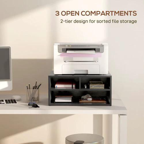 HOMCOM HOMCOM Desktop Printer Stand with 3 Open Compartments, Desk Organiser, Black - Office Storage