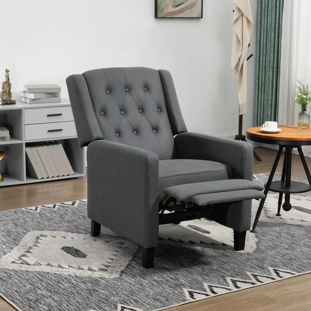 Button Tufted Microfibre Cloth Recliner Armchair for Living Room, Grey by HOMCOM