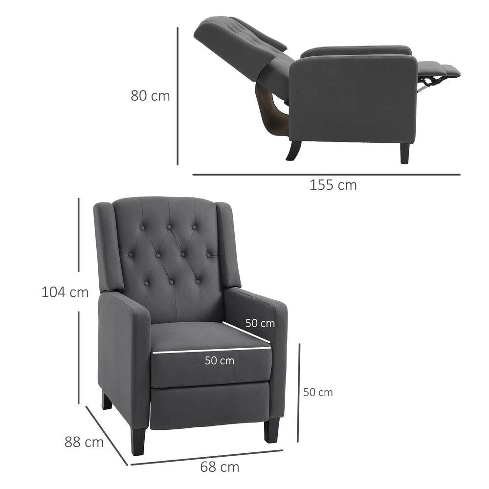 Button Tufted Microfibre Cloth Recliner Armchair for Living Room, Grey by HOMCOM