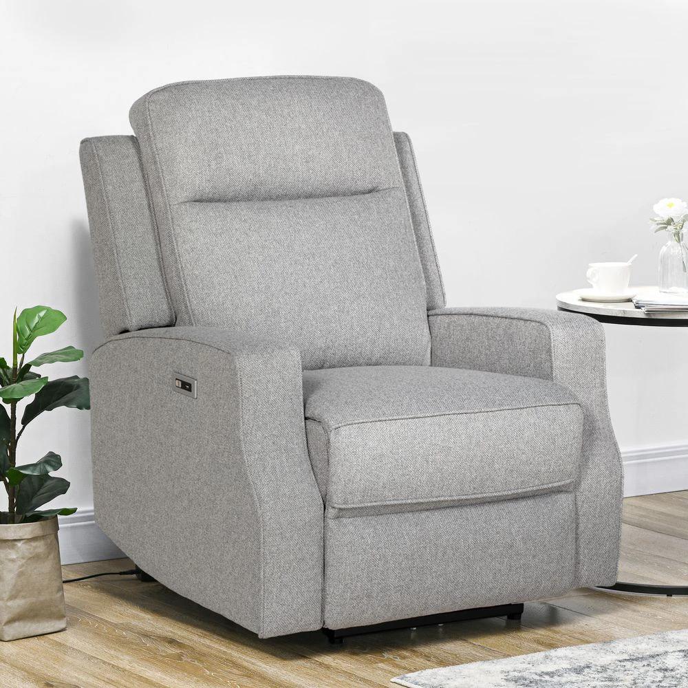 Electric Armchair, Fabric Recliner Chair with USB Port, Grey by HOMCOM