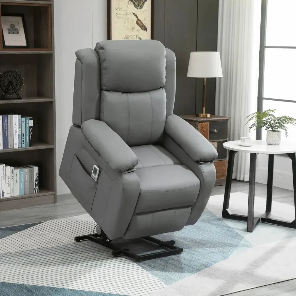 Electric Power Lift Recliner Chair with Massage Vibration Side Pocket, Grey by HOMCOM