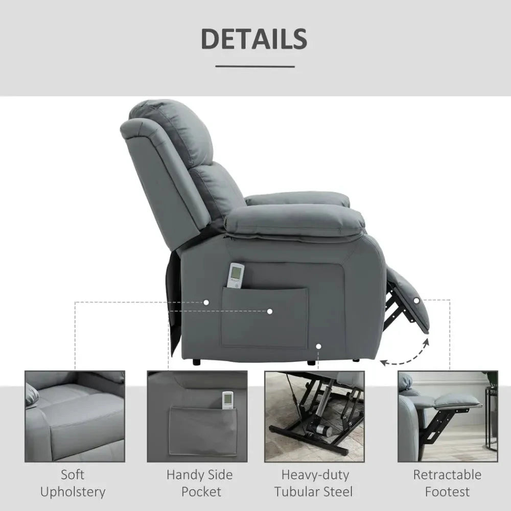 Electric Power Lift Recliner Chair with Massage Vibration Side Pocket, Grey by HOMCOM
