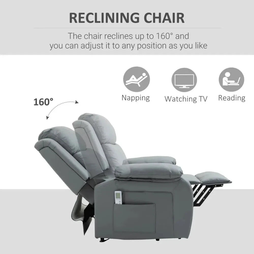 Electric Power Lift Recliner Chair with Massage Vibration Side Pocket, Grey by HOMCOM