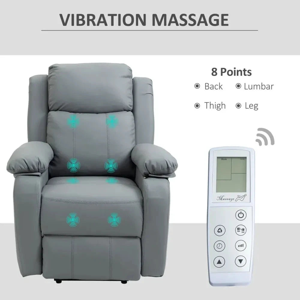 Electric Power Lift Recliner Chair with Massage Vibration Side Pocket, Grey by HOMCOM