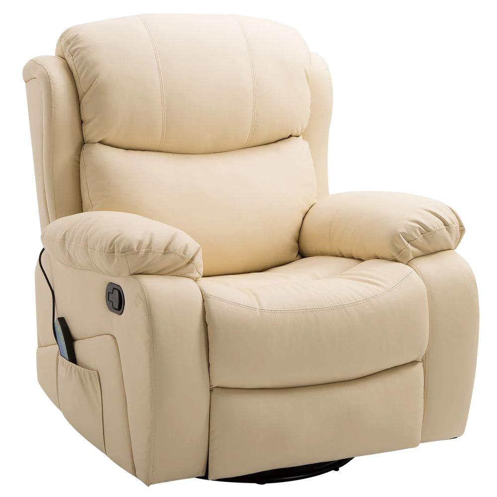 Massage Recliner Chair Manual Reclining Chair with Footrest Remote Beige by HOMCOM