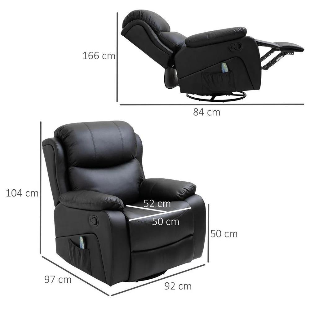 Massage Recliner Chair Manual Reclining Chair with Footrest Remote Black by HOMCOM
