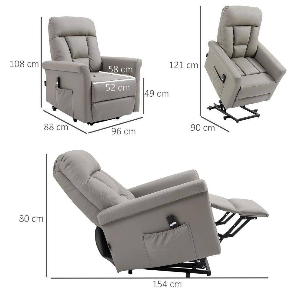Power Lift Chair, PU Leather Electric Recliner with Side Pocket, Grey by HOMCOM