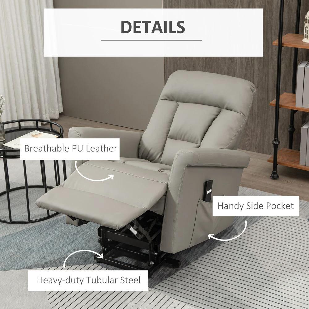 Power Lift Chair, PU Leather Electric Recliner with Side Pocket, Grey by HOMCOM