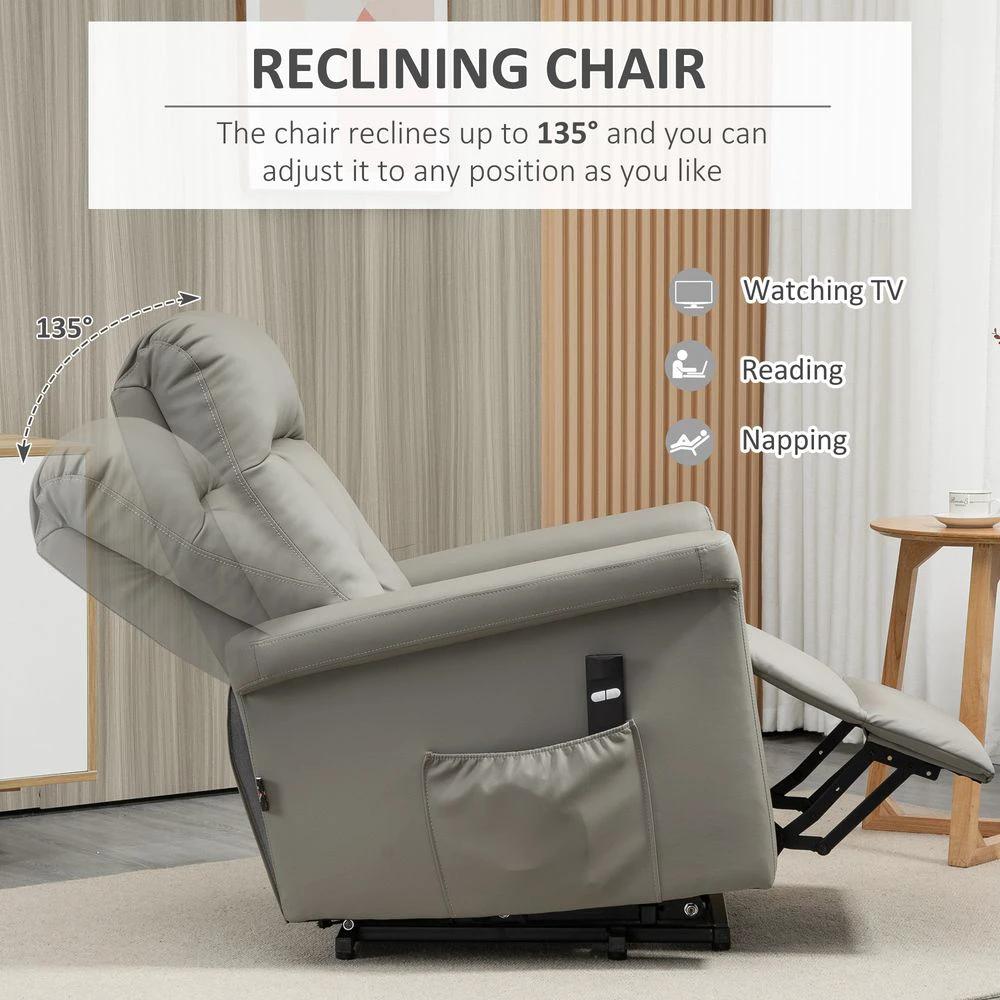 Power Lift Chair, PU Leather Electric Recliner with Side Pocket, Grey by HOMCOM