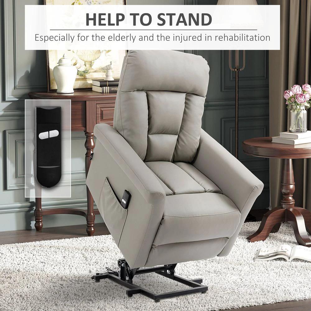 Power Lift Chair, PU Leather Electric Recliner with Side Pocket, Grey by HOMCOM