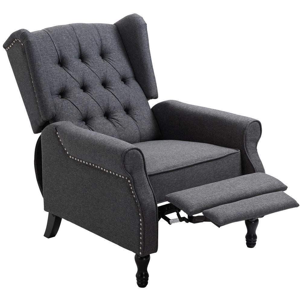 Recliner Armchair for Living Room Fabric Reclining Chair w/ Footrest Dark Grey by HOMCOM