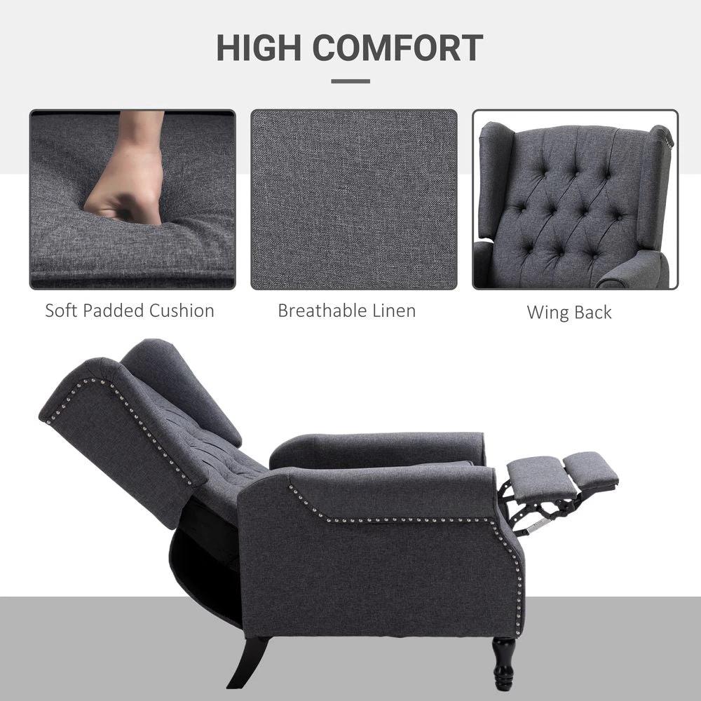 Recliner Armchair for Living Room Fabric Reclining Chair w/ Footrest Dark Grey by HOMCOM