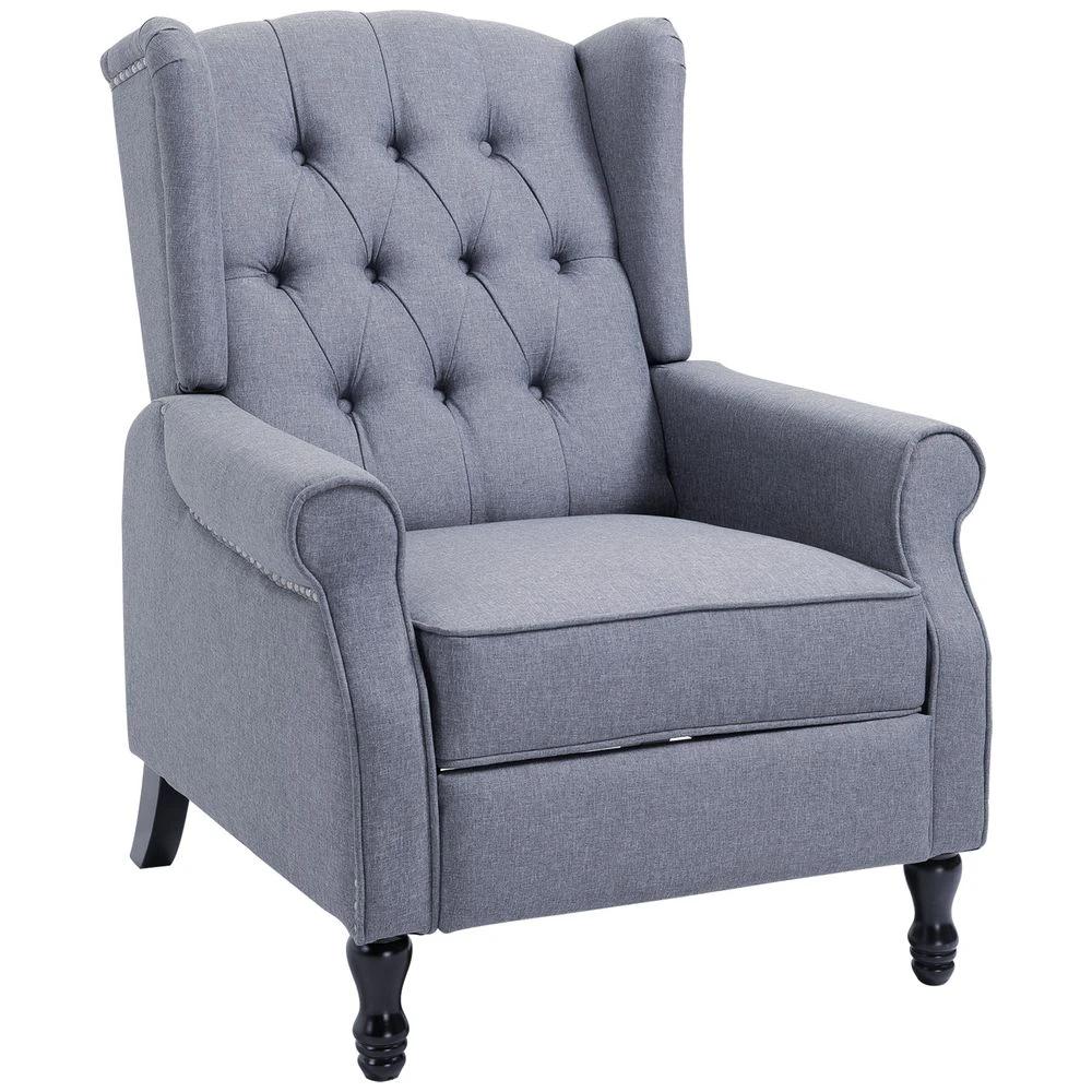 Recliner Armchair for Living Room Fabric Reclining Chair w/ Footrest Light Grey by HOMCOM