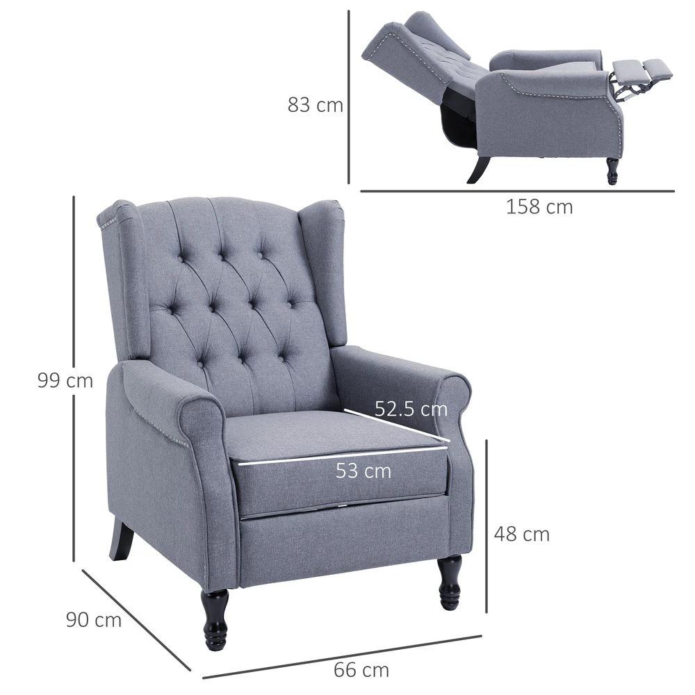Recliner Armchair for Living Room Fabric Reclining Chair w/ Footrest Light Grey by HOMCOM