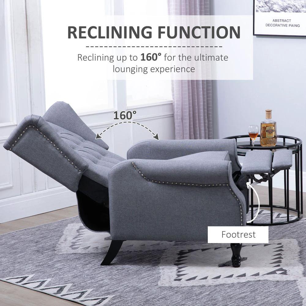 Recliner Armchair for Living Room Fabric Reclining Chair w/ Footrest Light Grey by HOMCOM