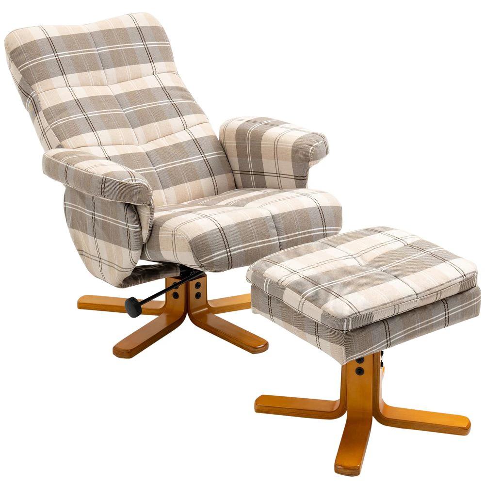 Recliner Chair and Footstool Linen-touch Fabric Wooden Base Multicolour by HOMCOM