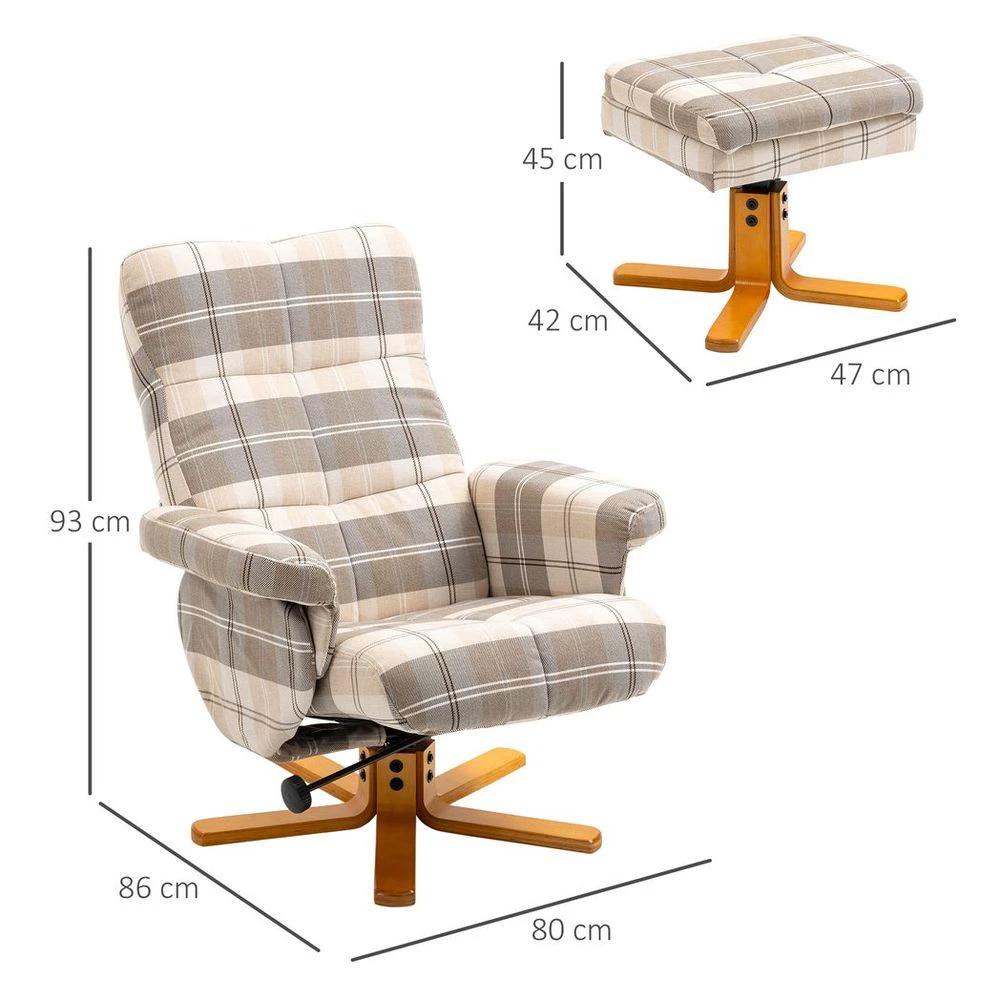 Recliner Chair and Footstool Linen-touch Fabric Wooden Base Multicolour by HOMCOM
