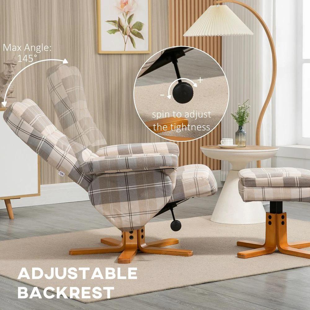 Recliner Chair and Footstool Linen-touch Fabric Wooden Base Multicolour by HOMCOM